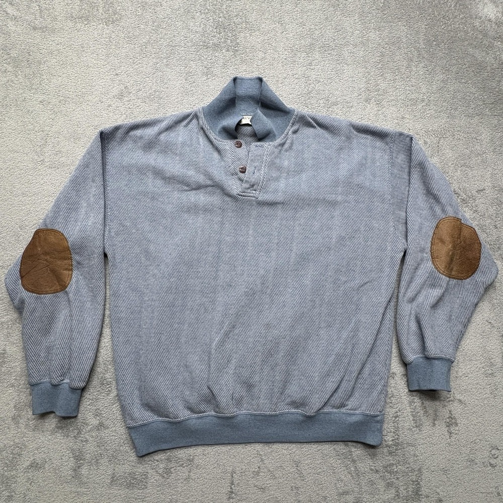 Orvis Pullover Sweater Mens Large Elbow Patch Rib Knit‎ 3 Button Country Prep